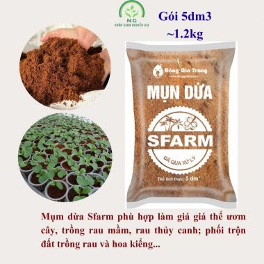 Mụn dừa đã xử lý Sfarm túi 5dm3 (~1.2kg) giữ ẩm tốt và sạch mầm bệnh