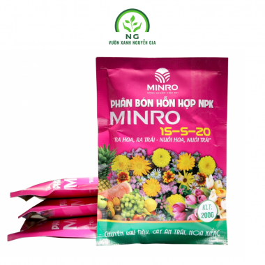 Phân bón ra hoa dưỡng trái Minro NPK 15-5-20 gói 200gr